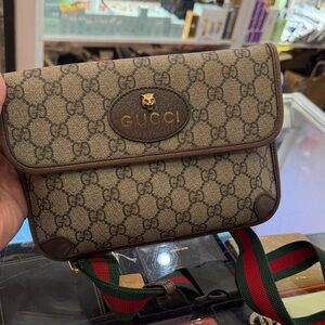 Gucci Beige and Brown Monogram Belt Bag